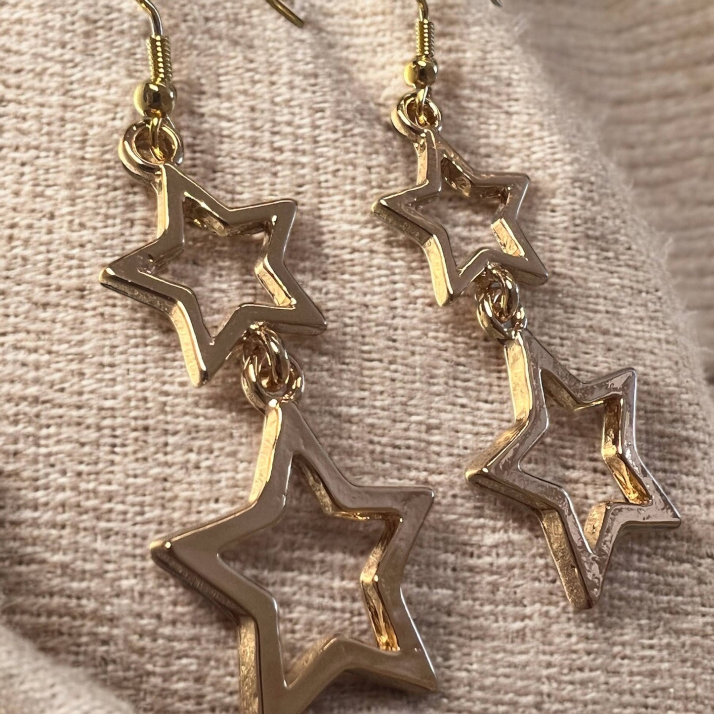 Hollow Double Star Stud Earrings | Silver