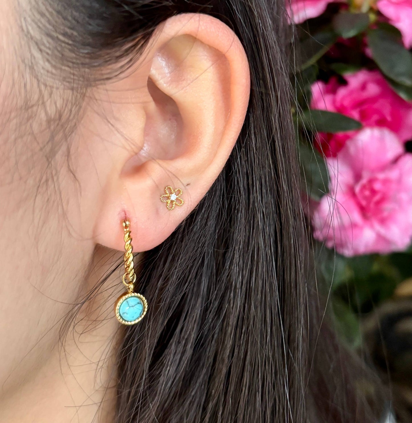 18ct Gold Plated Turquoise Twisted Huggie Earrings