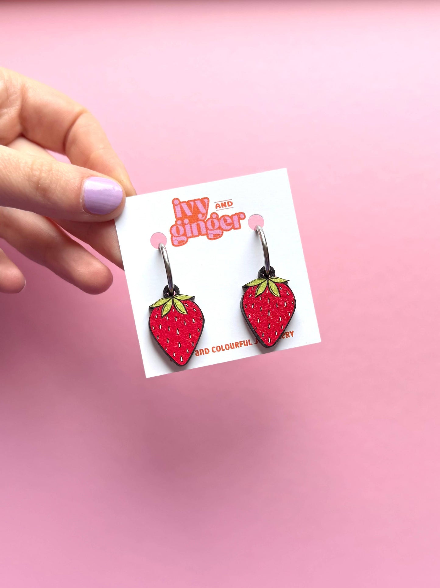 Strawberry Summer Bold Wooden Statement Dangle Earrings