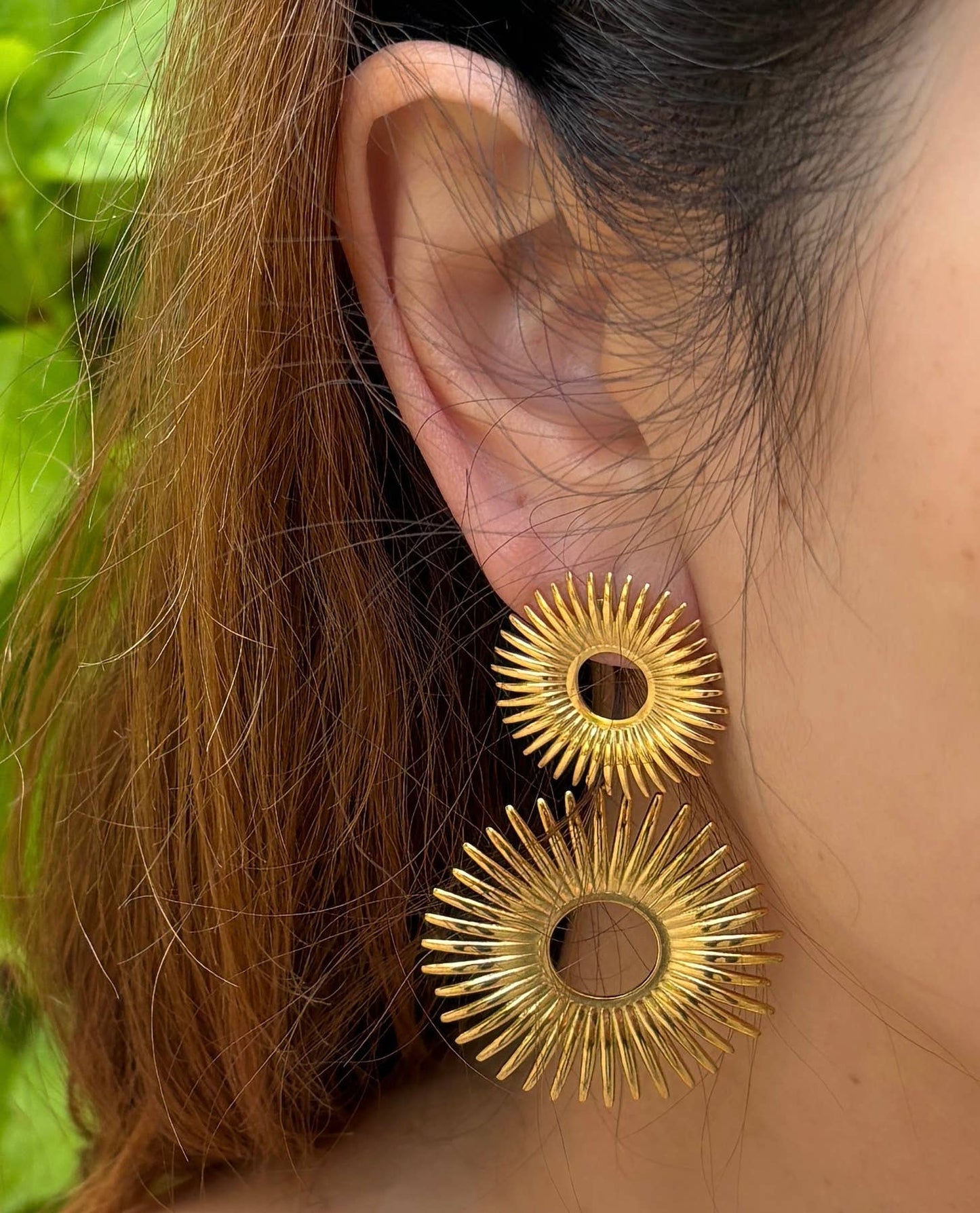 18ct Gold Plated Sun Burst Dangle Earrings