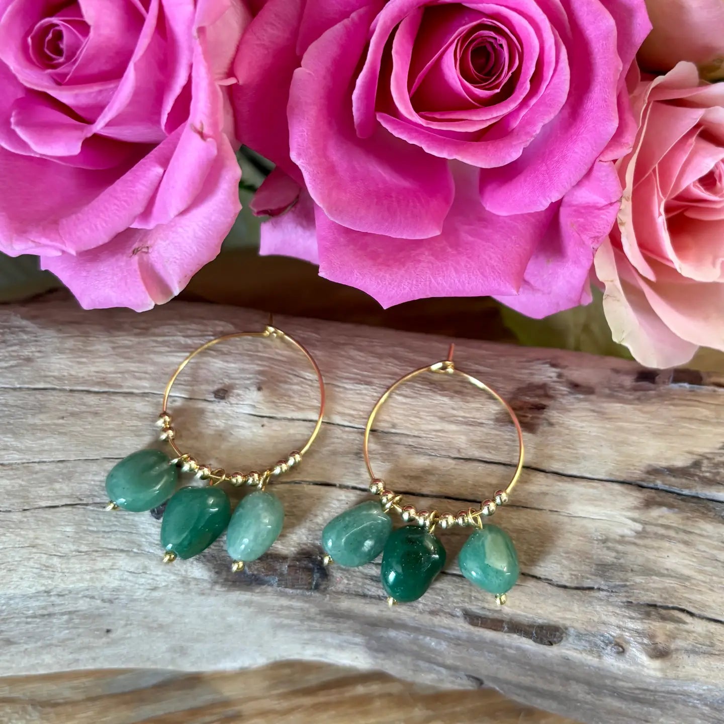 18ct Gold Plated Aventurine Cluster Hoop Earrings
