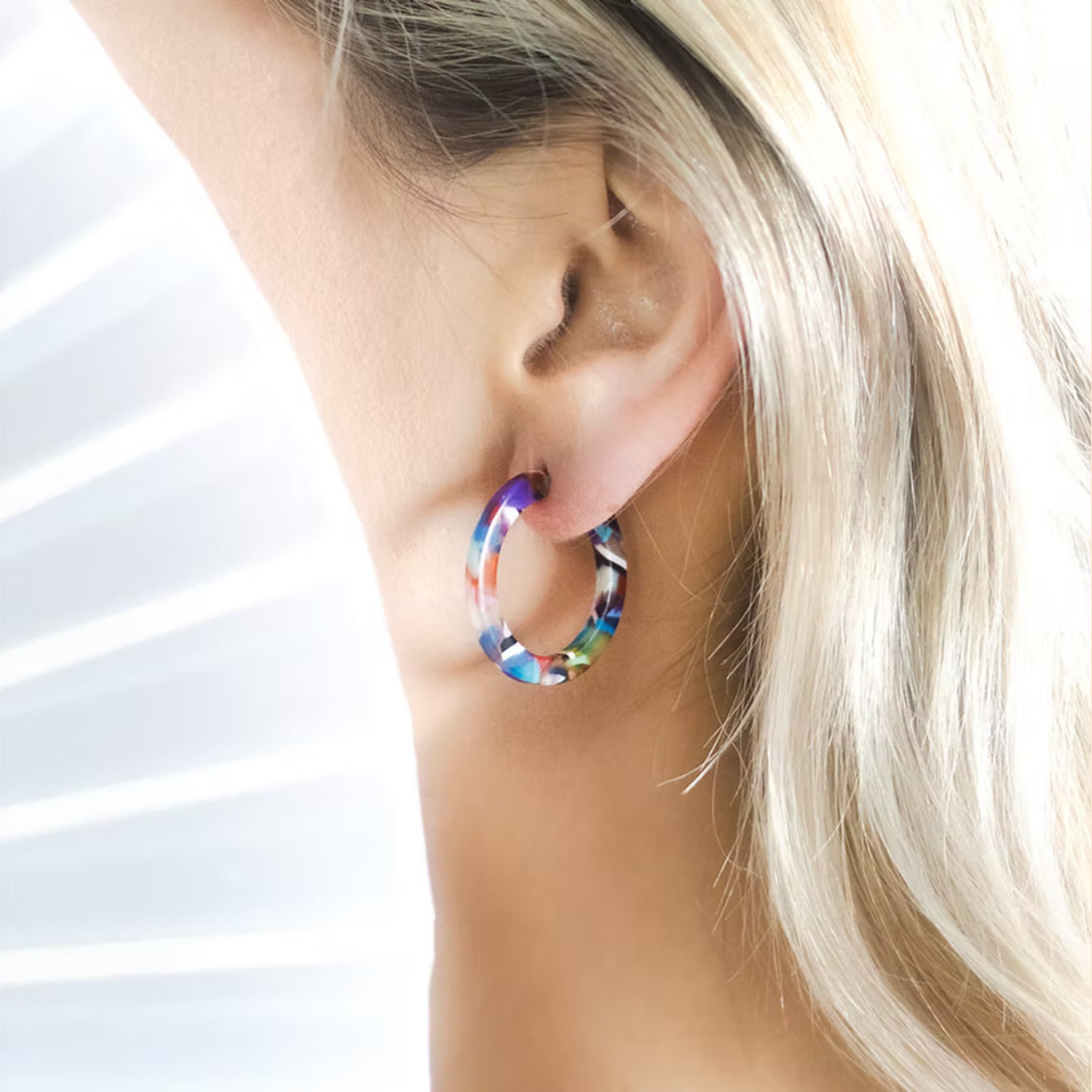 Rainbow Tortoiseshell Small Hoop Earrings