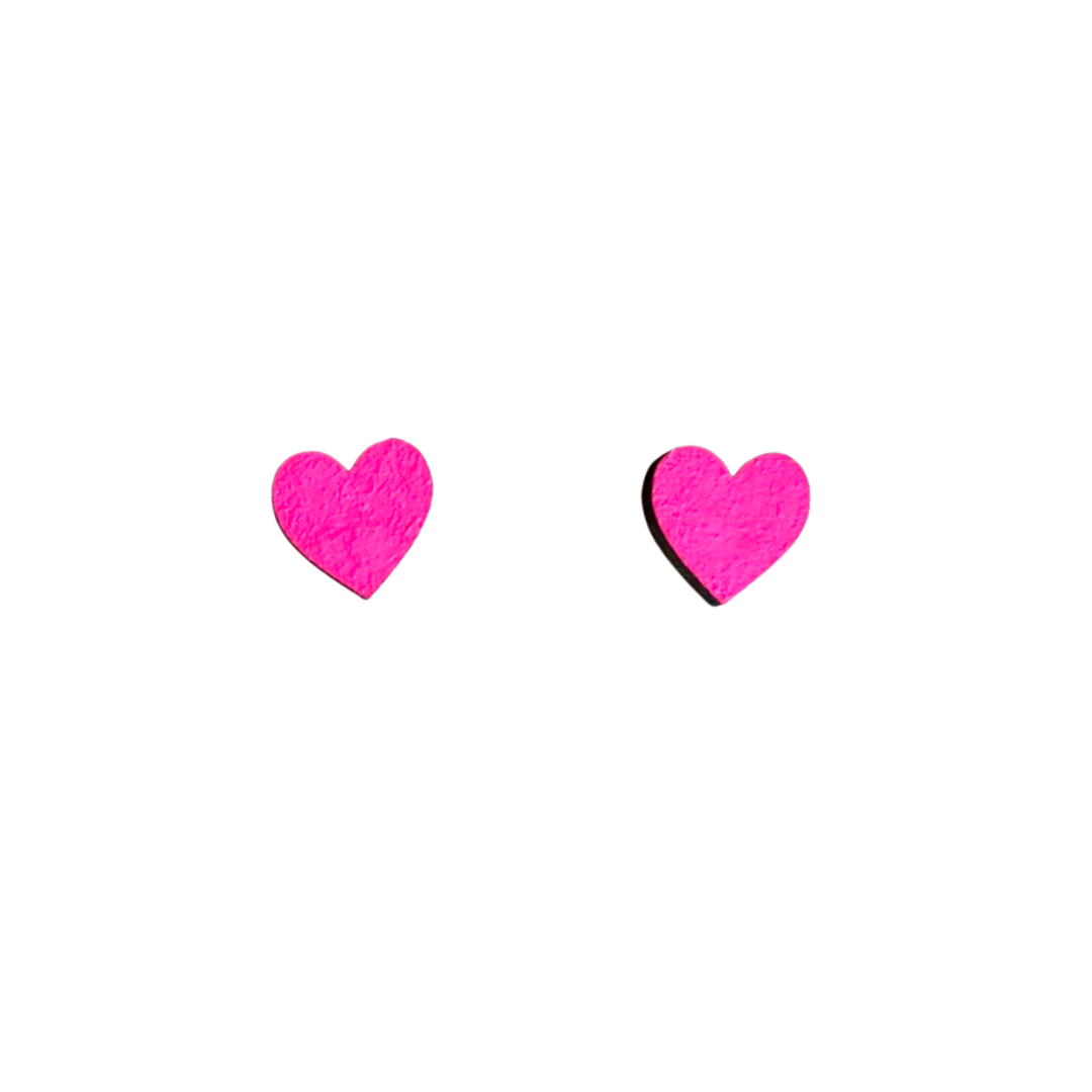 Mini neon pink statement heart hand painted stud earrings