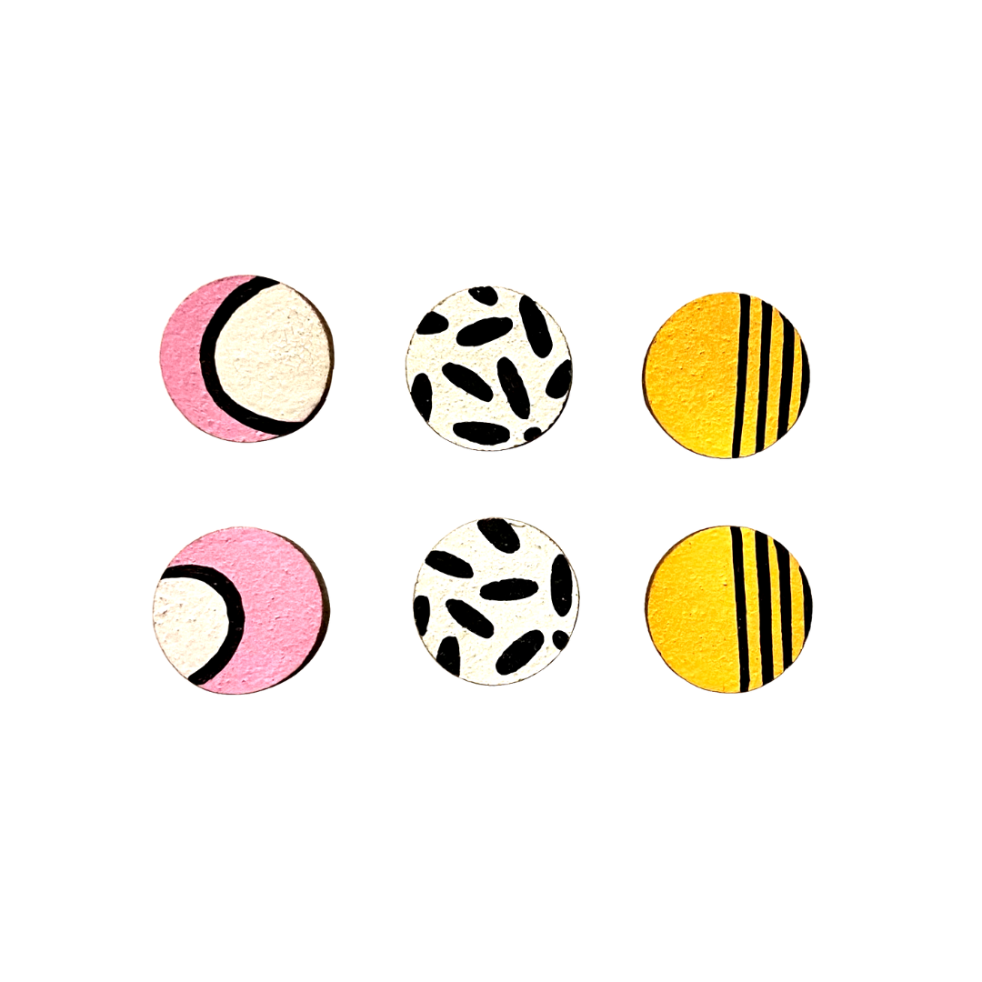 Handmade tropical mini stud earrings set hand painted wood