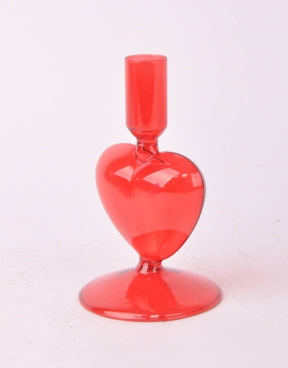 Red Glass Heart Candle Holder