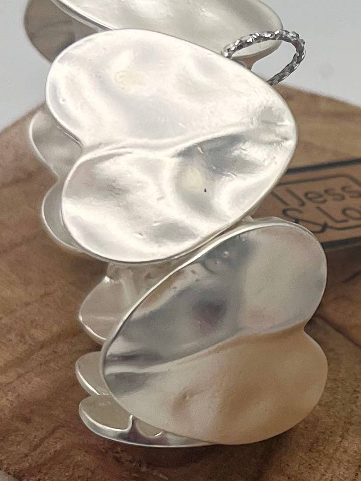 Matte Silver Hearts on a stretch Bracelet