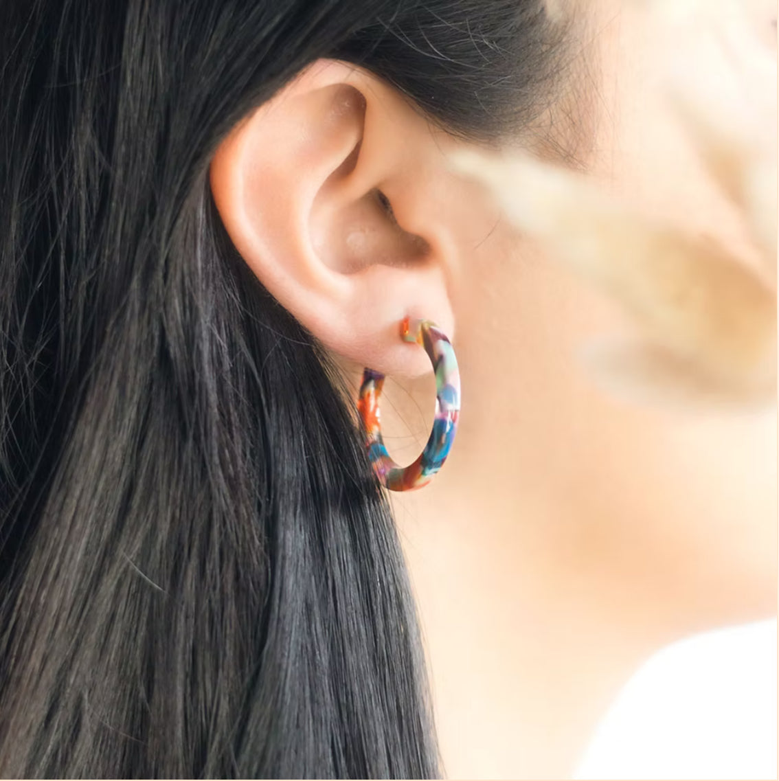 Rainbow Tortoiseshell Small Hoop Earrings