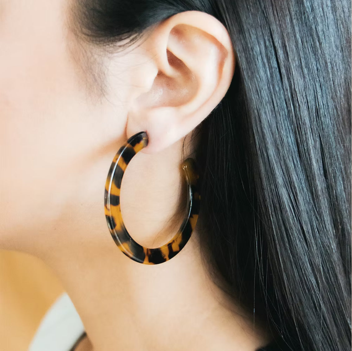 Dark Tortoiseshell Large Chunky Hoop Earrings
