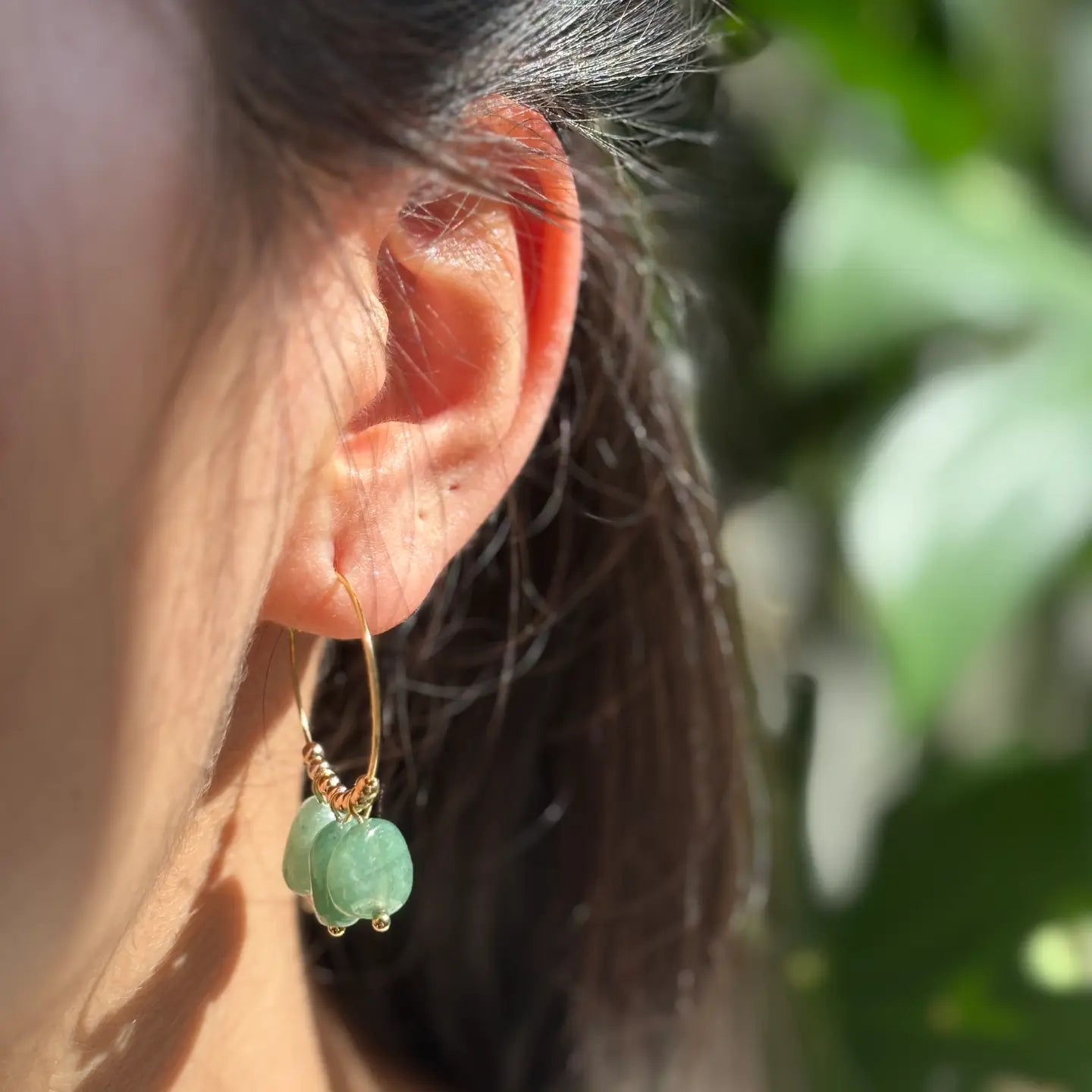 18ct Gold Plated Aventurine Cluster Hoop Earrings