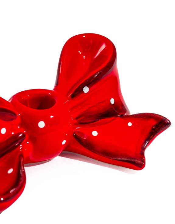 Ruby Red Ribbon Bow Ceramic Candle Holder