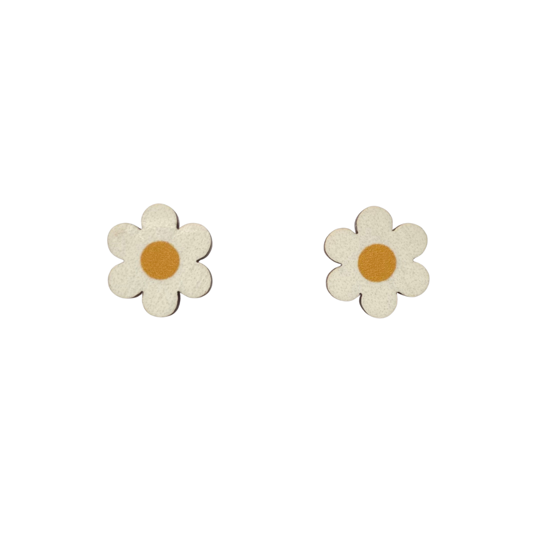 Midi daisy stud statement digitally printed wooden earrings