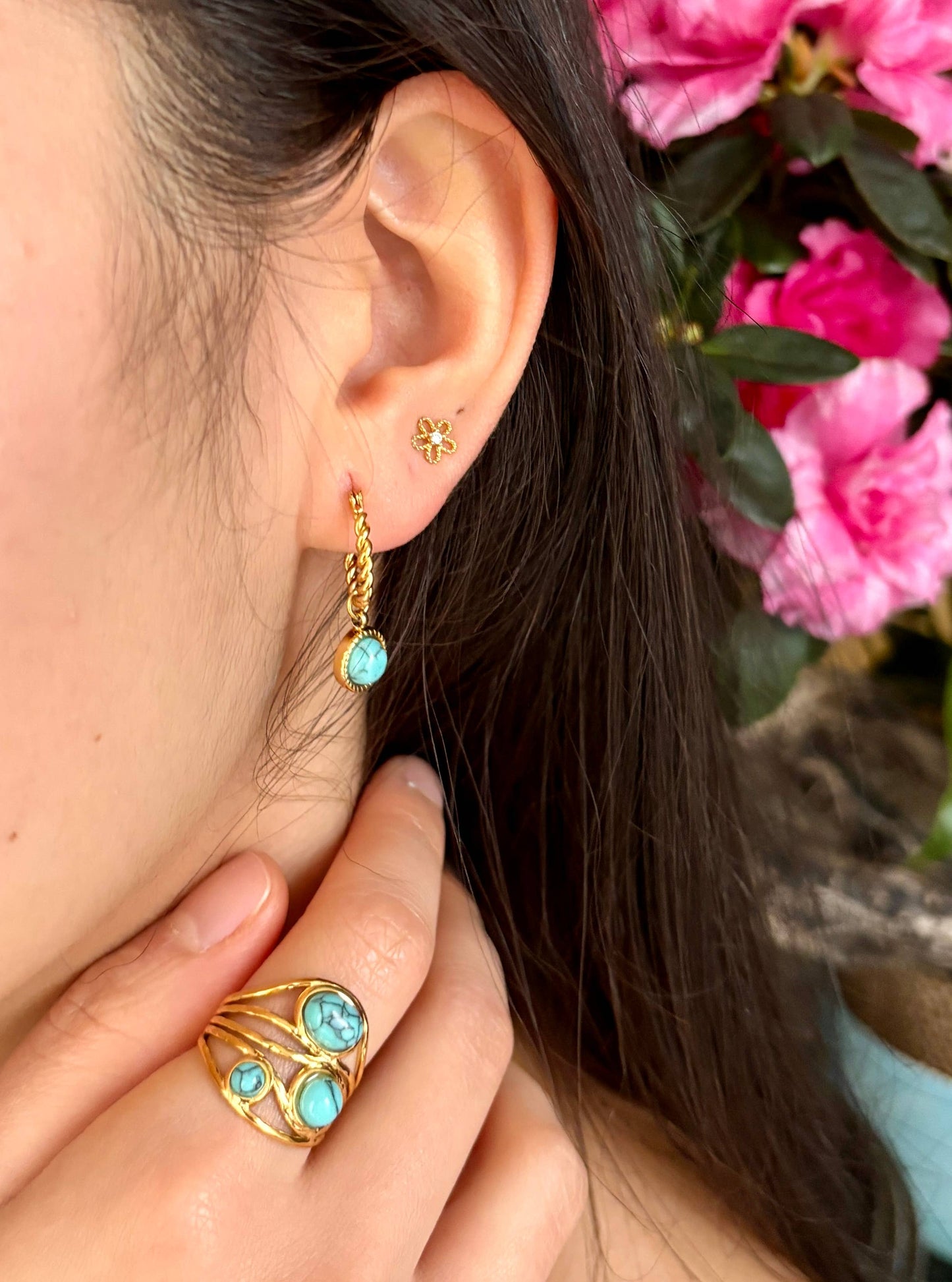 18ct Gold Plated Turquoise Twisted Huggie Earrings