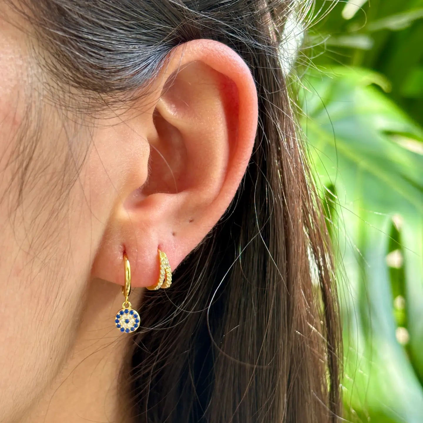Vermeil - 18ct Gold Plated Blue Disc Huggie Earrings