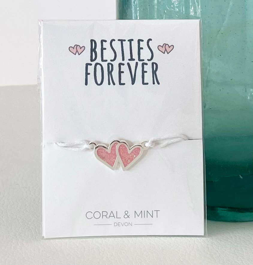 'Besties Forever' Double Heart String Charm Bracelet.