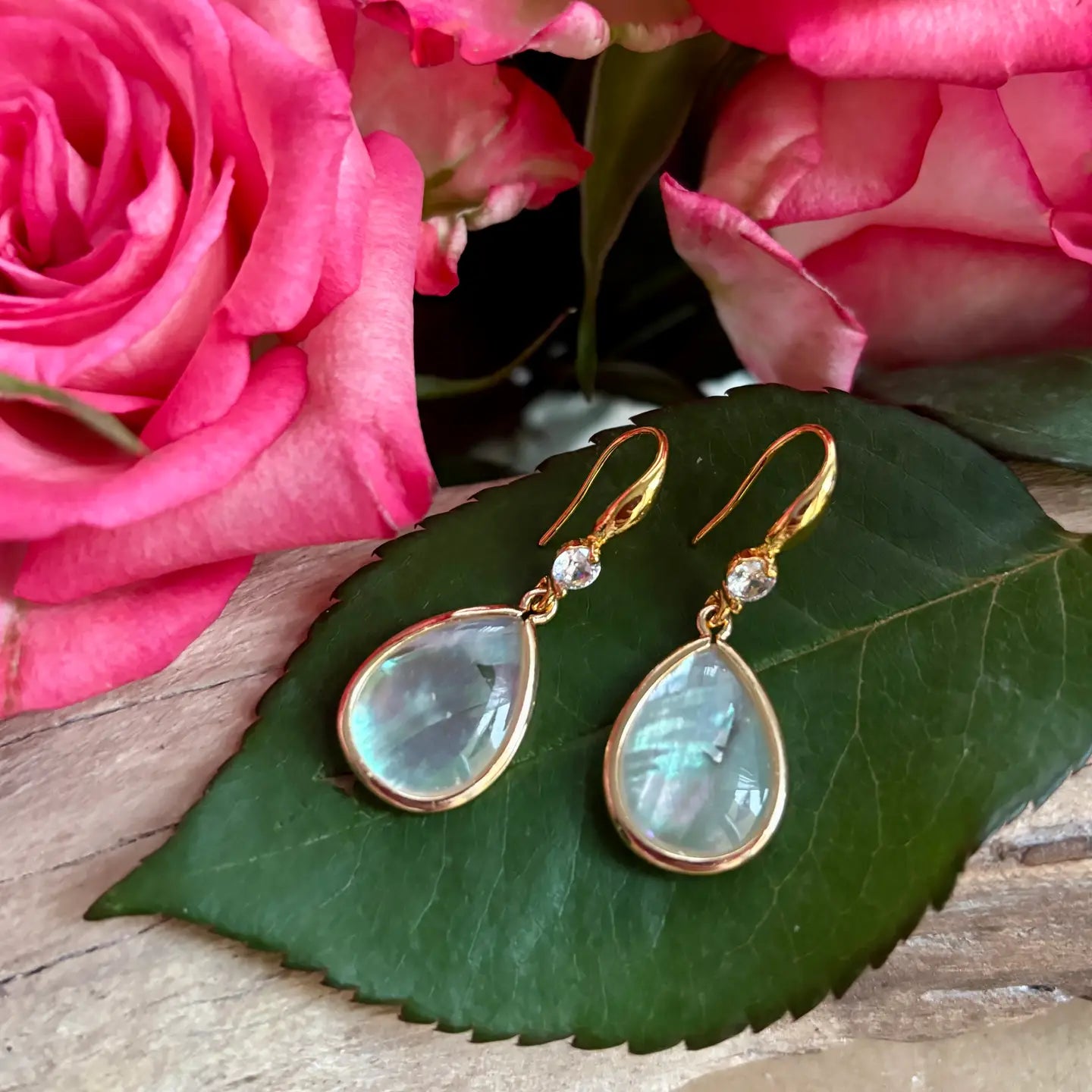 14ct Gold Plated Mother Of Pearl Drop Earrings