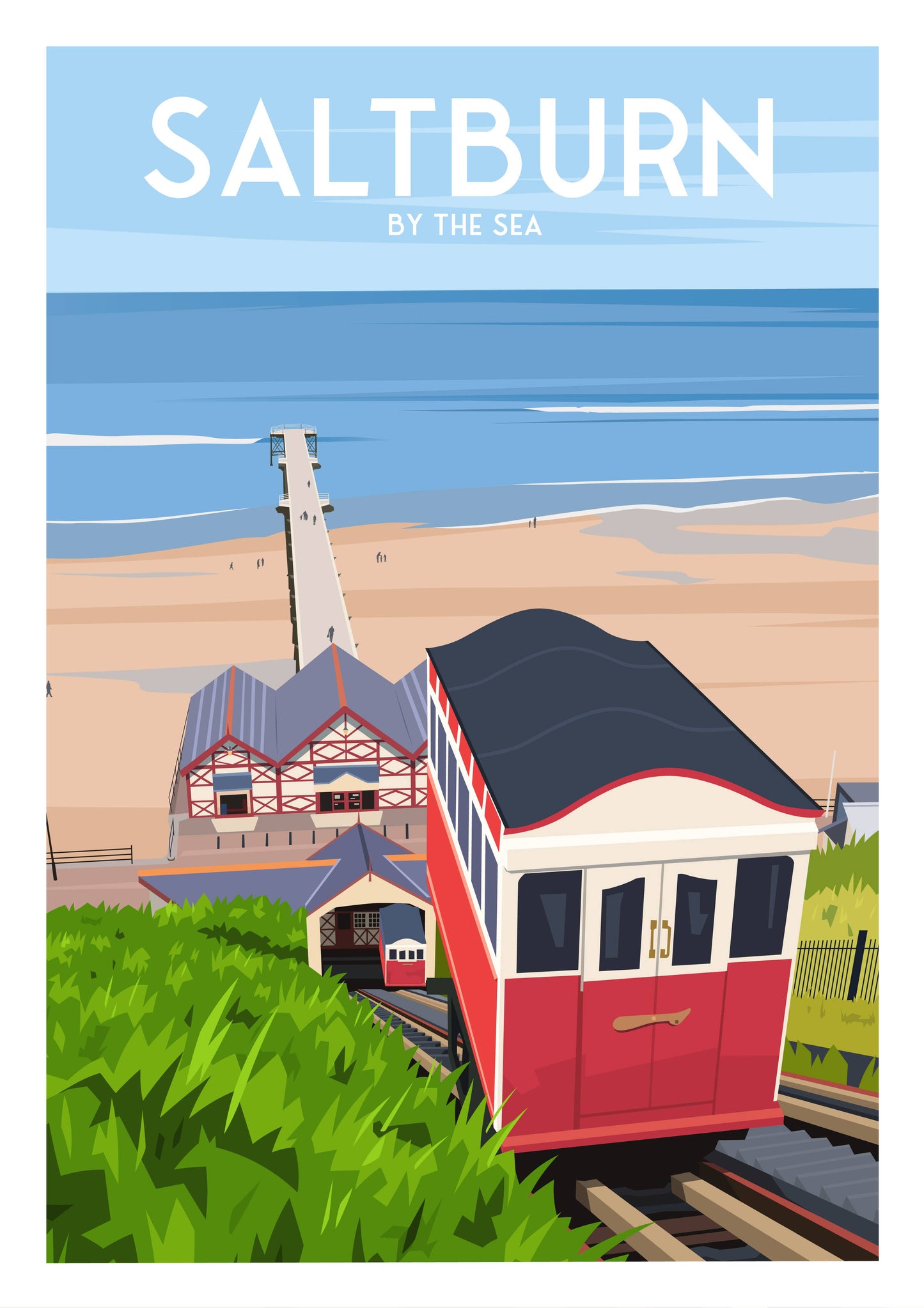 Saltburn By The Sea Print - Cliff Tram Railway - England: A3