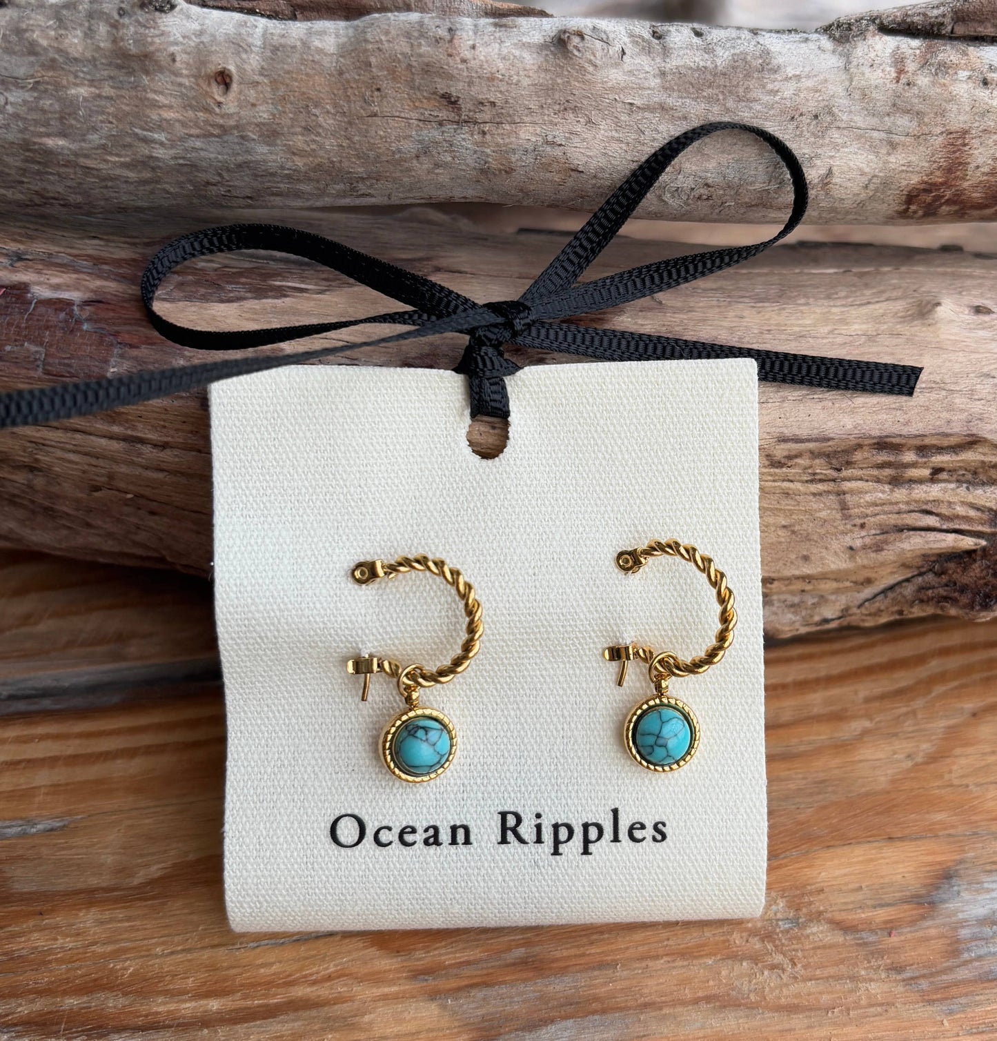 18ct Gold Plated Turquoise Twisted Huggie Earrings