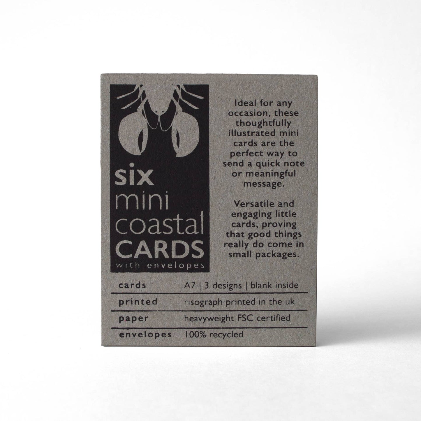 Boxed Set of 6 Cute Coastal Risograph Printed Mini Cards