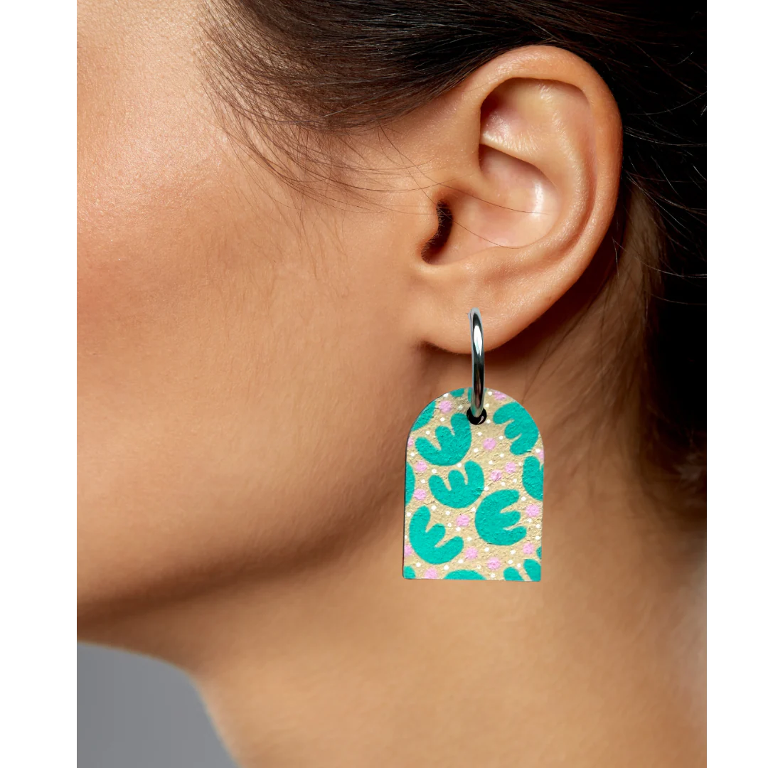 Hand painted fun retro tropic arch dangle hoop earrings
