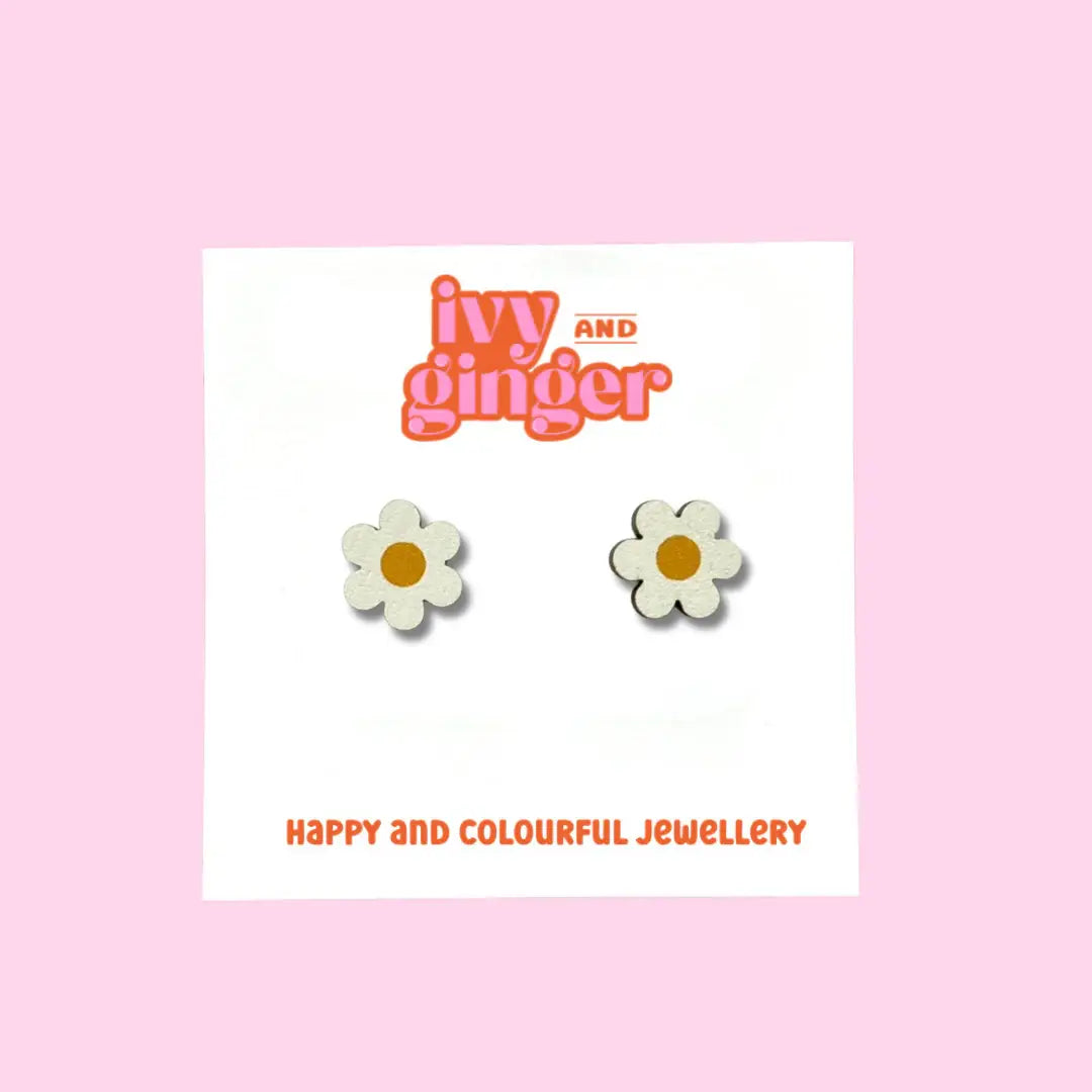 Midi daisy stud statement digitally printed wooden earrings