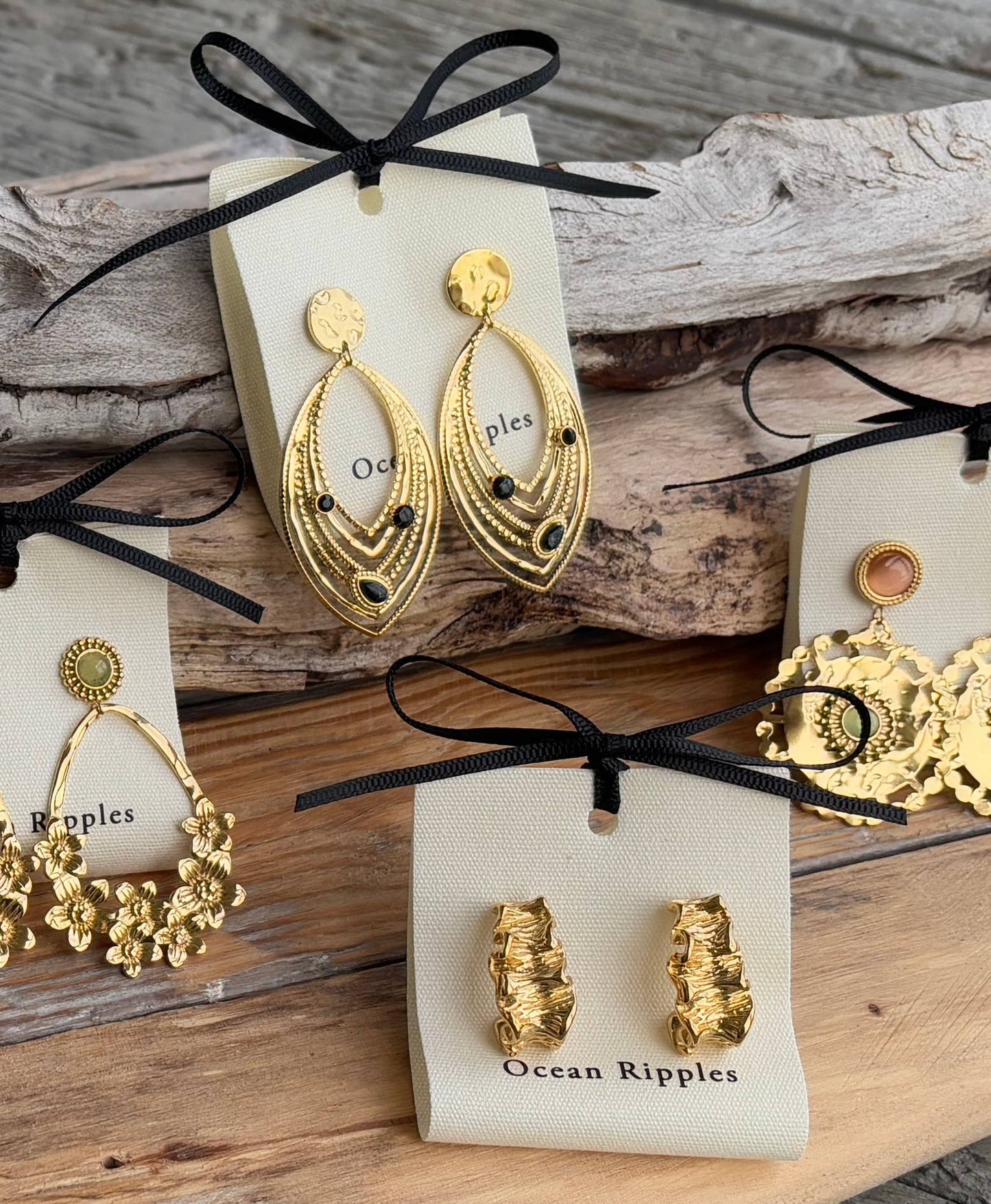 18ct Gold Plated Black Turquoise Leaf Earrings
