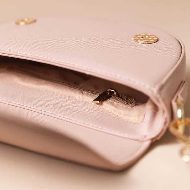 Vegan Leather Half Moon Crossbody Bag in Pink
