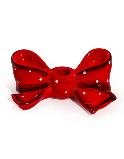 Ruby Red Ribbon Bow Ceramic Candle Holder