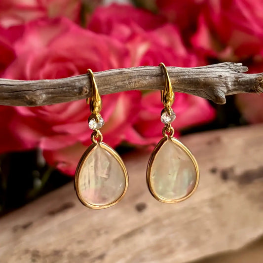 14ct Gold Plated Mother Of Pearl Drop Earrings