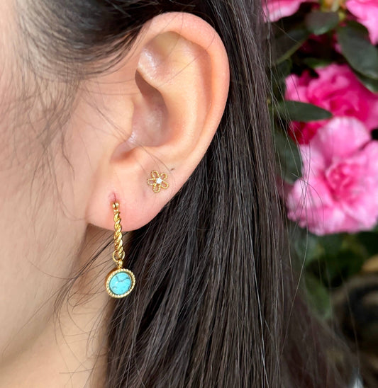 18ct Gold Plated Turquoise Twisted Huggie Earrings