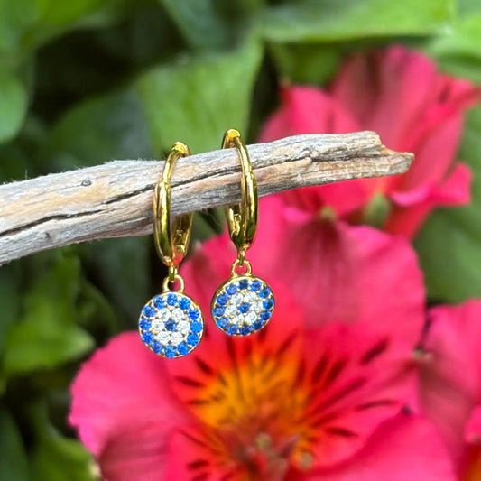 Vermeil - 18ct Gold Plated Blue Disc Huggie Earrings