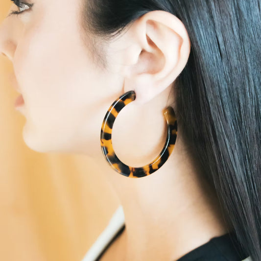 Dark Tortoiseshell Large Chunky Hoop Earrings