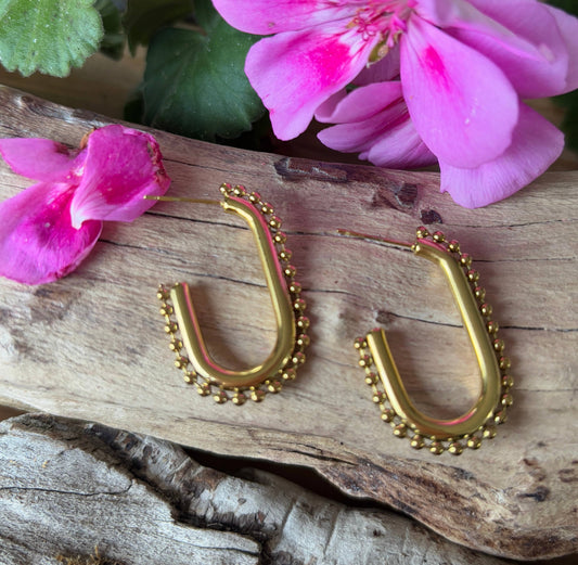 18ct Gold Plated Beaded Square Hoop Earrings