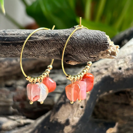 18ct Gold Plated Agate Cluster Hoop Earrings