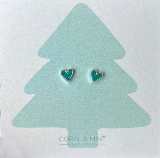 Christmas - Emerald Sparkle Heart Studs