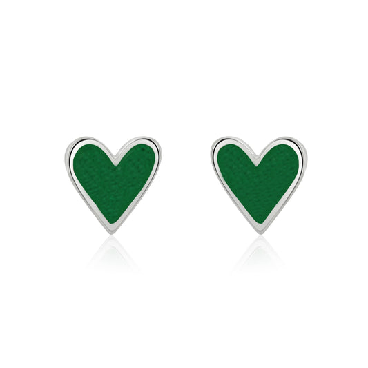 Mini Heart Studs - Emerald Sparkle Enamel