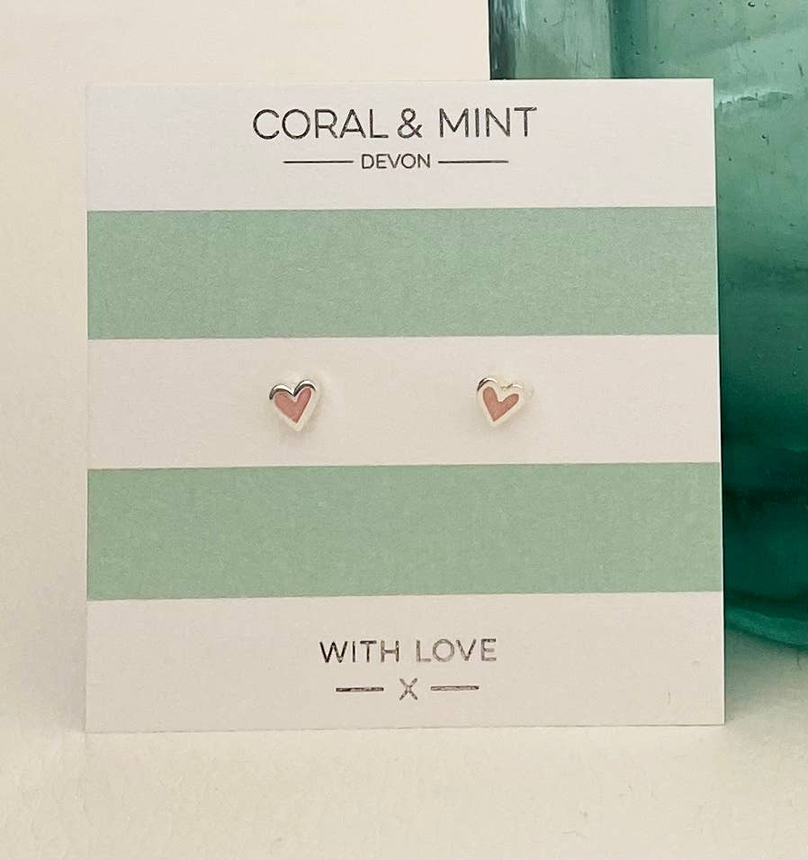 Mini Heart Studs - Pink Sparkle Enamel