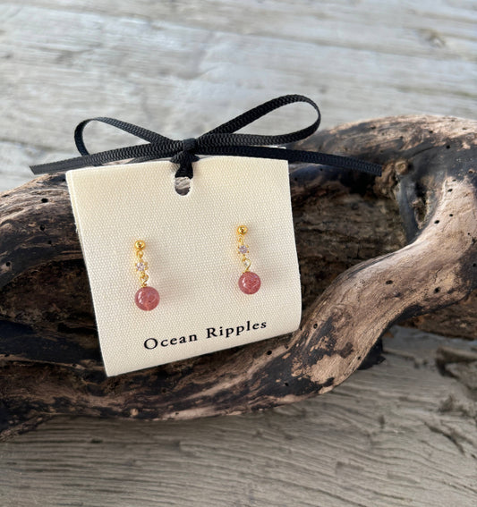 14ct Gold Plated Strawberry Quartz Earrings