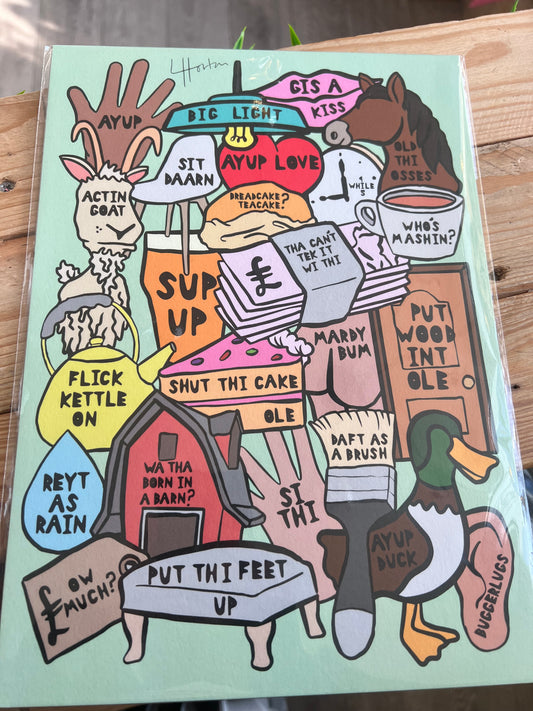 Yorkshire Slang Collage V.2 - Yorkshire Slang Art Print A4 - Luke Horton