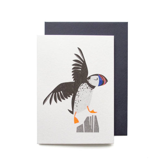 Funny Playful Puffin Character Birthday Mini Card