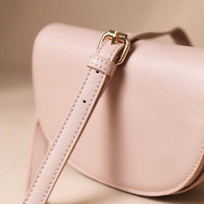 Vegan Leather Half Moon Crossbody Bag in Pink