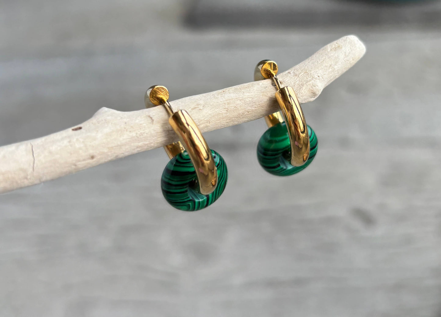 18ct Gold Plated Malachite Doughnut Earrings