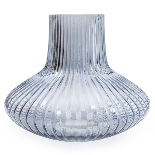 Blue Ridged Glass Vase 18.5cm