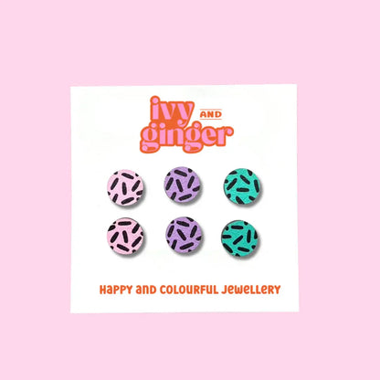 Pastel dash trio mini stud earrings set hand painted wood
