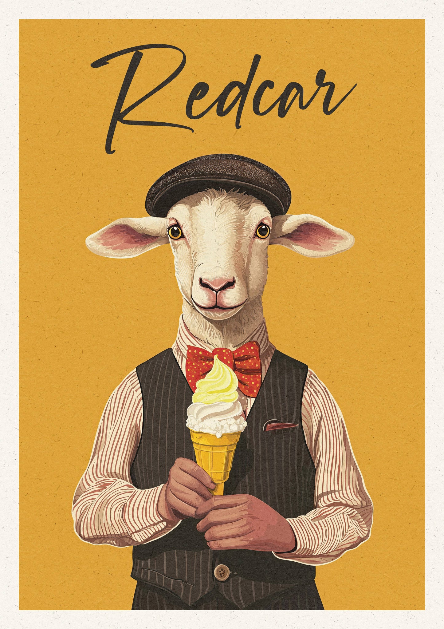 Redcar Sheep Print - Lemon Top Ice Cream Cone - Yorkshire