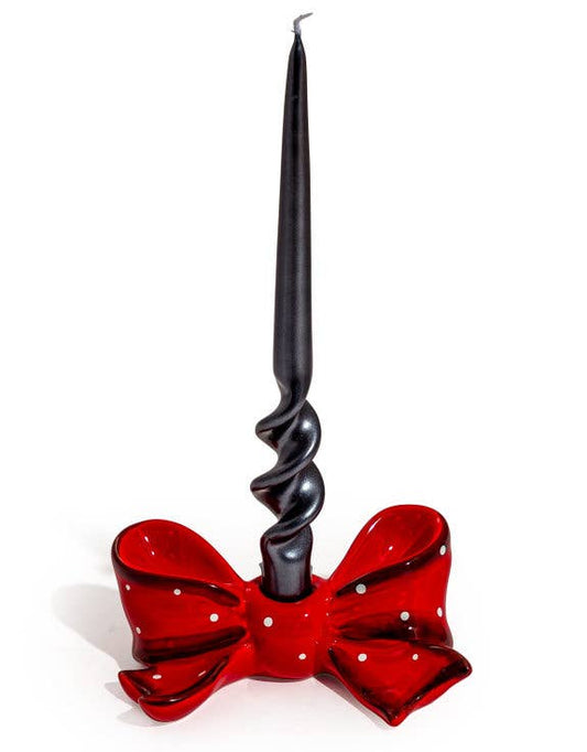 Ruby Red Ribbon Bow Ceramic Candle Holder