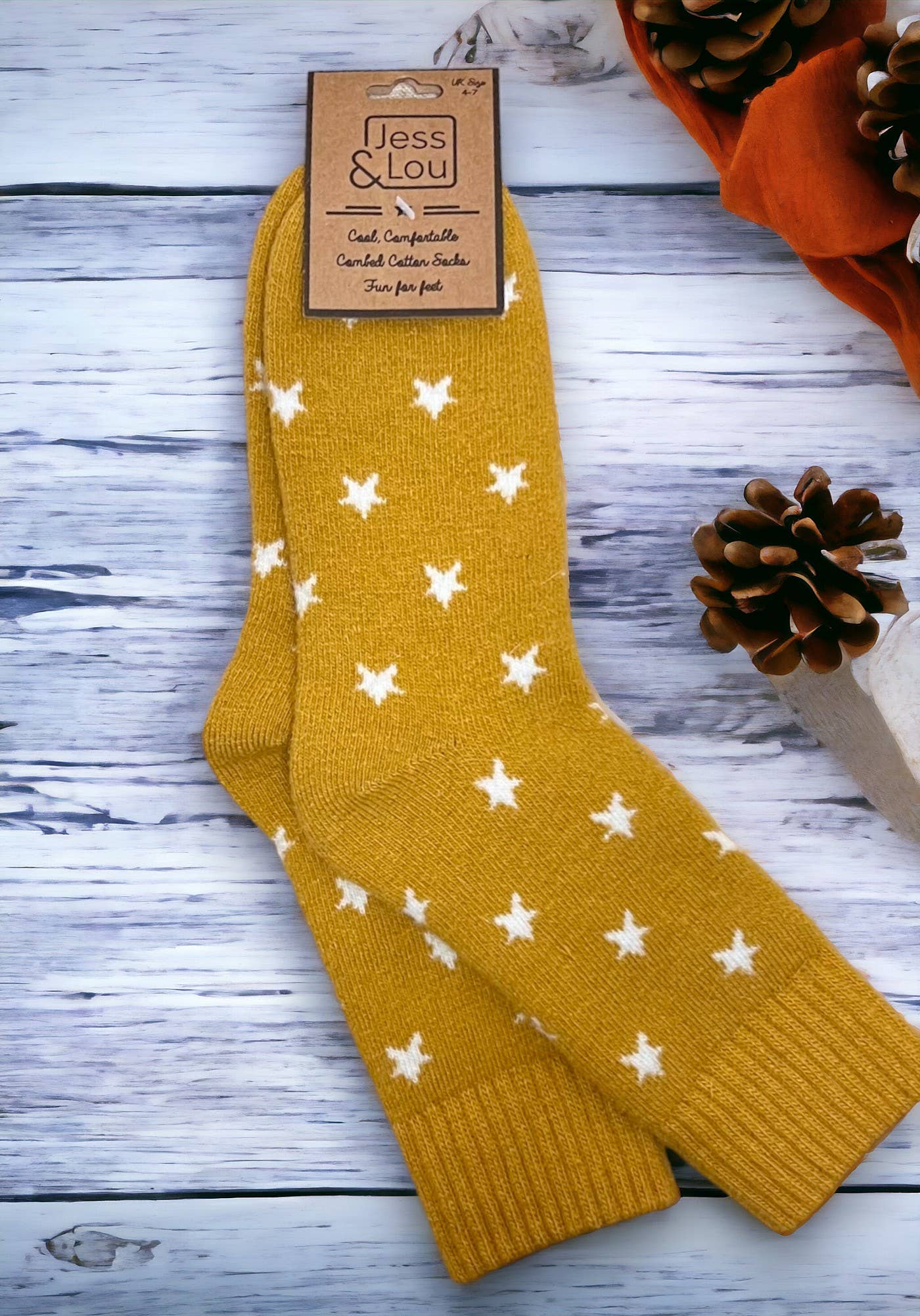 Stylish Stars Ribbed Gold Socks SL139