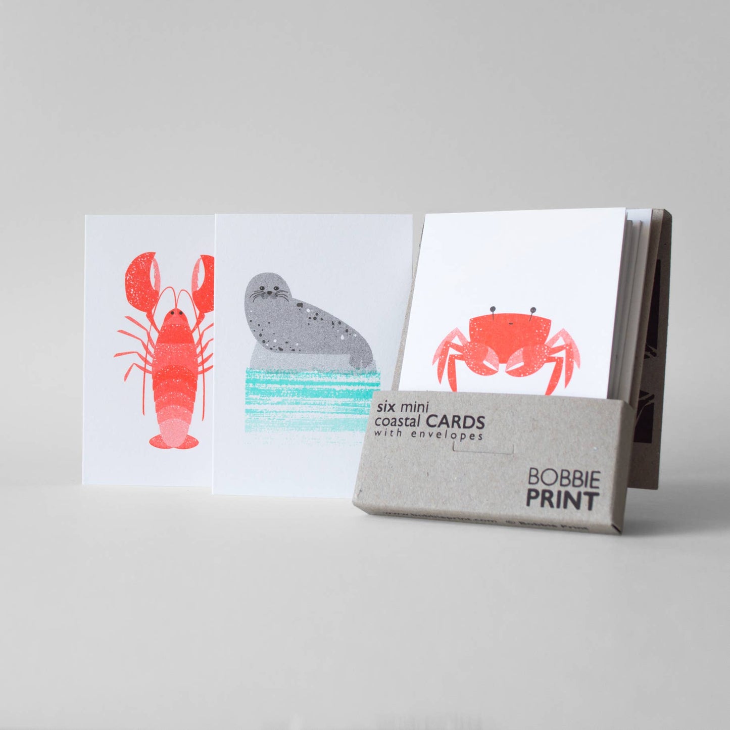 Boxed Set of 6 Cute Coastal Risograph Printed Mini Cards