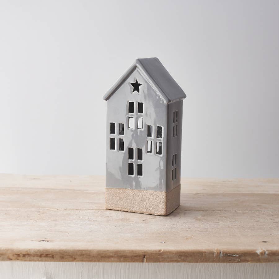 20cm Grey Light Up House W/Star