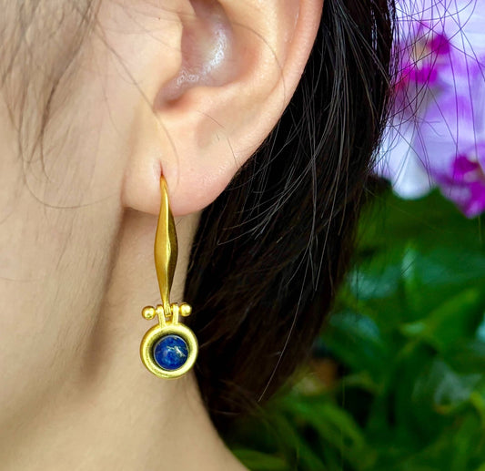 18ct Gold Plated Egyptian Style Lapis Lazuli Earrings 
