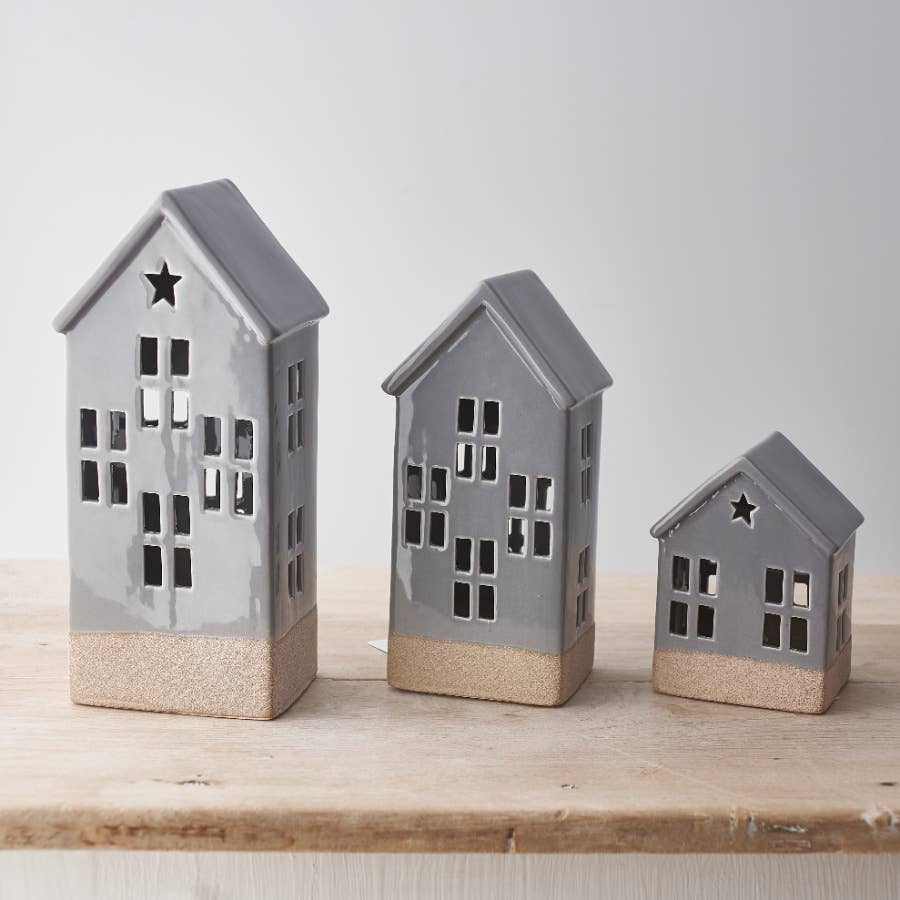 20cm Grey Light Up House W/Star